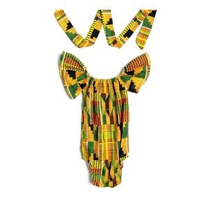 Orange pattern kente matching headband and onesie